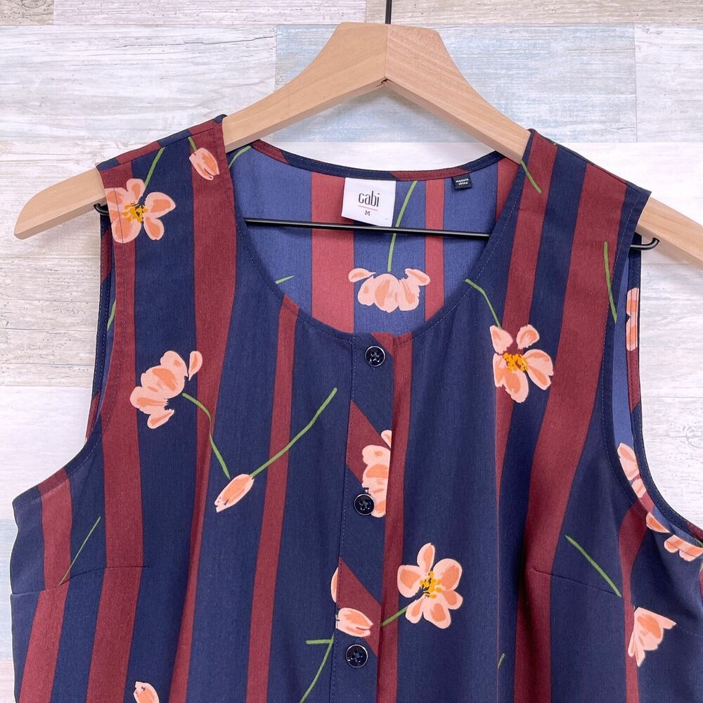 Cabi Scroll Sleeveless Button Up Top Blue Red Flo… - image 2